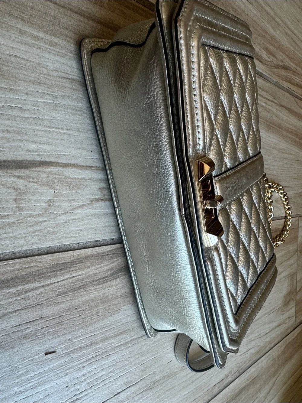 Rebecca Minkoff Quilted Metallic Gold Chain Crossbody